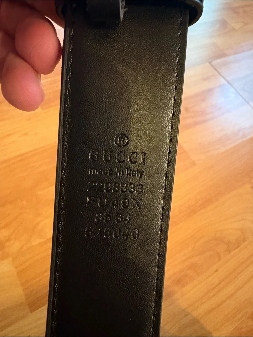 Gucci Black Embossed Leather Belt with Gold Double G Buckle